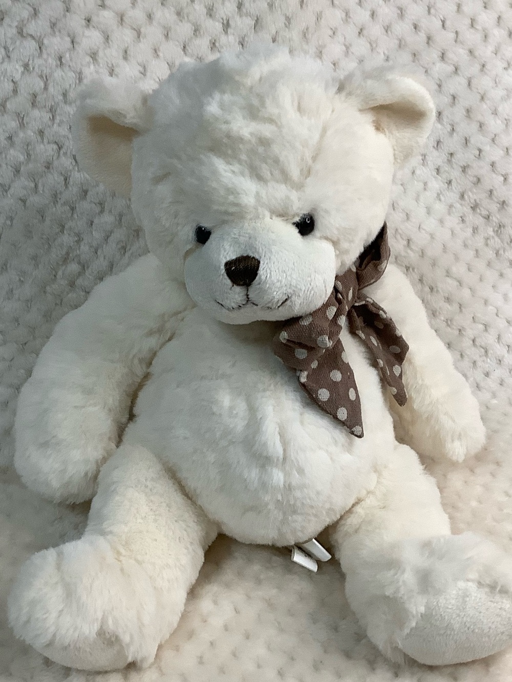 Creature Comforts Plush Cream Teddy Bear Brown Polka Dot Bow Stuffed Animal Toy
